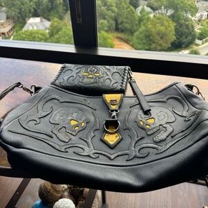 Handcrafted one of a kind custom leather purse with companion clutch